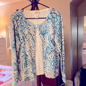 Blue and white cotton cardigan, Talbots L